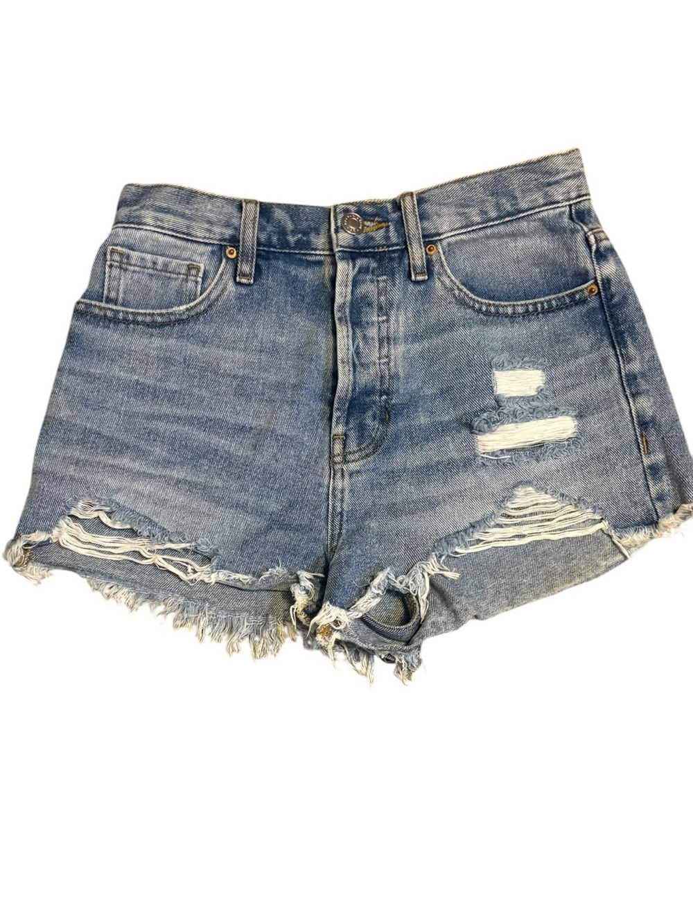 PacSun Vintage High Rise Distressed Denim Shorts Raw Hem Festival Size 25